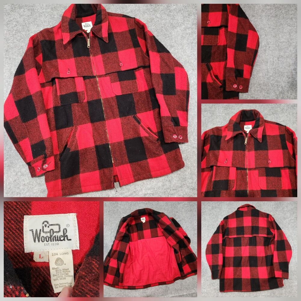 VTG Woolrich Mens‎ L Large Full Zip Plaid Buffalo Wool Hunting Jacket USA Made